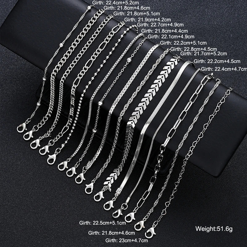 15 Pcs/Set Dainty Silver Bracelet Set