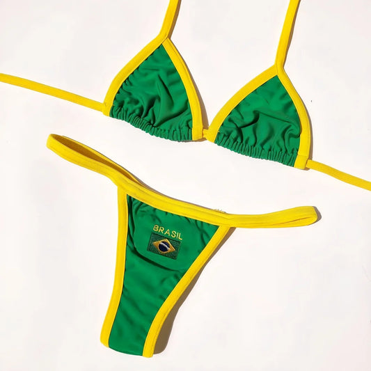Embroidery Brasil Flag Bikini Set